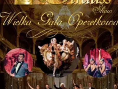 Plakat zapraszający na Wielką Galę Operetkową Johanna Straussa.