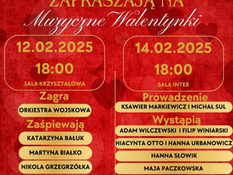 Plakat zapraszający na koncerty z okazji Walentynek.