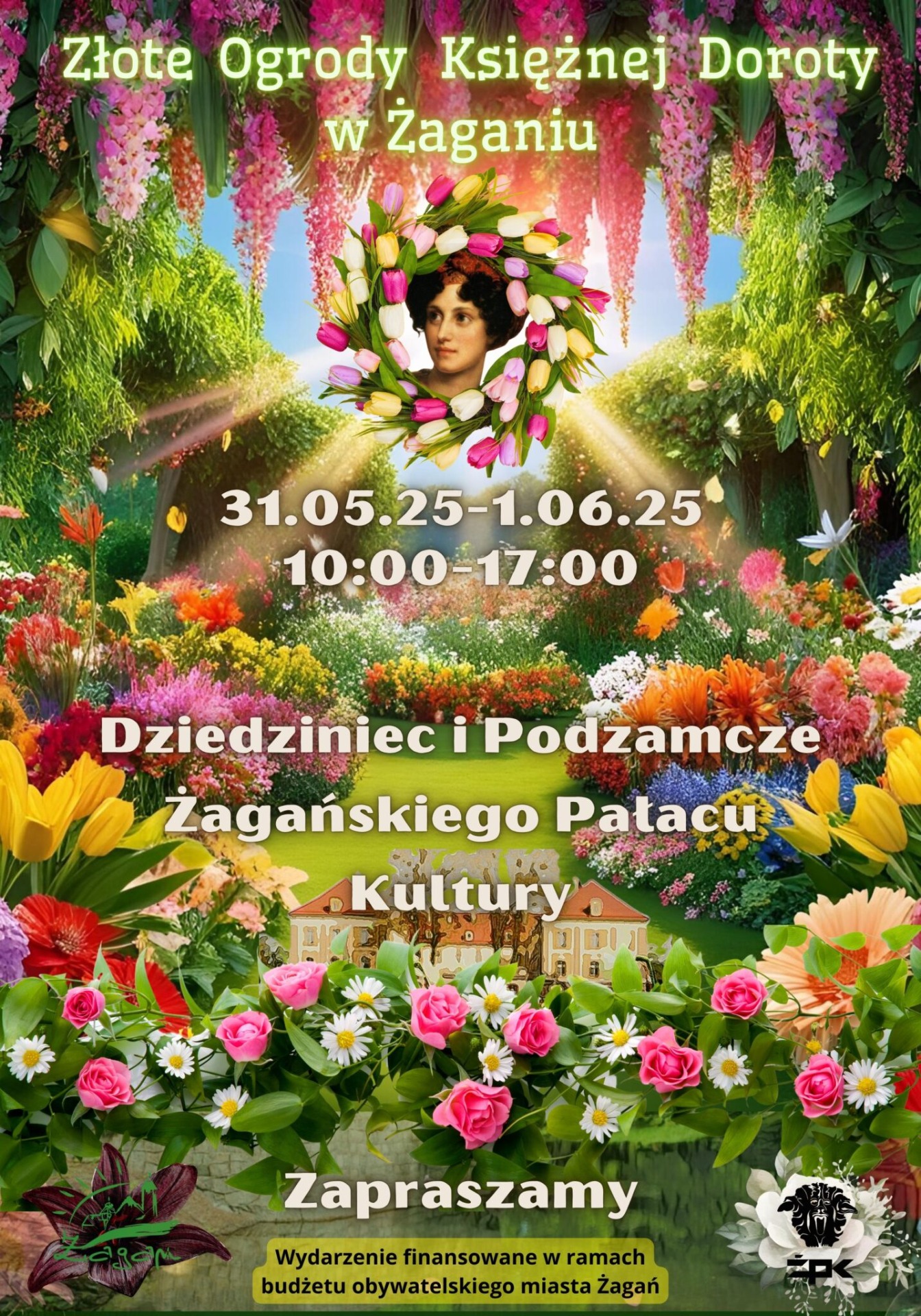 Plakat informacyjny nt. kiermaszu ogrodniczego "Złote Ogrody Księżnej Doroty".
