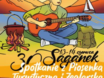 Plakat zapraszający na spotkanie z piosenką turystyczną i żeglarską - "Saganek".