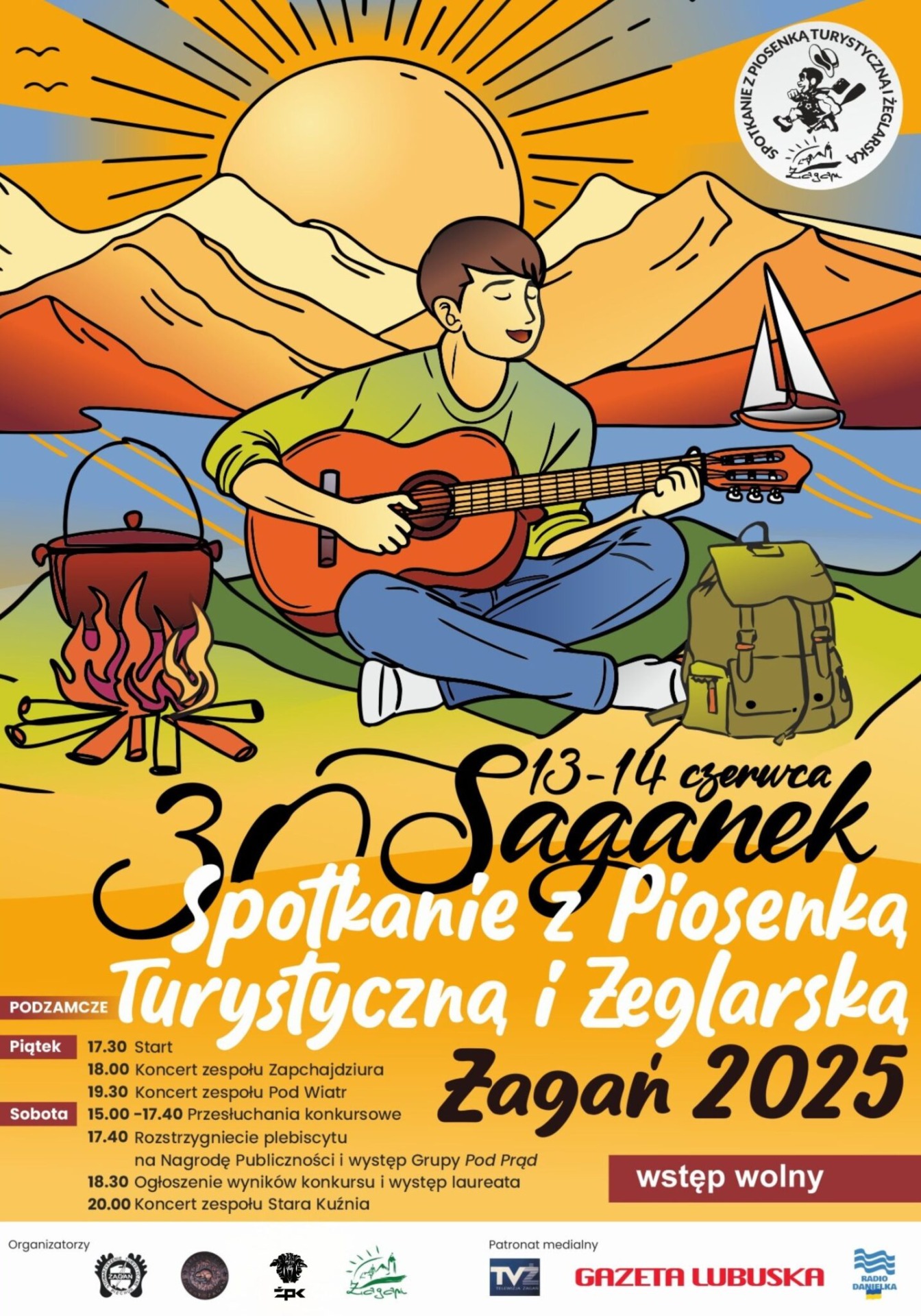 Plakat zapraszający na spotkanie z piosenką turystyczną i żeglarską - "Saganek".