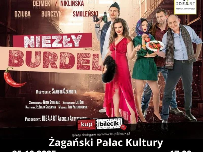 Plakat zapraszający na komedię - "Niezły Burdel".