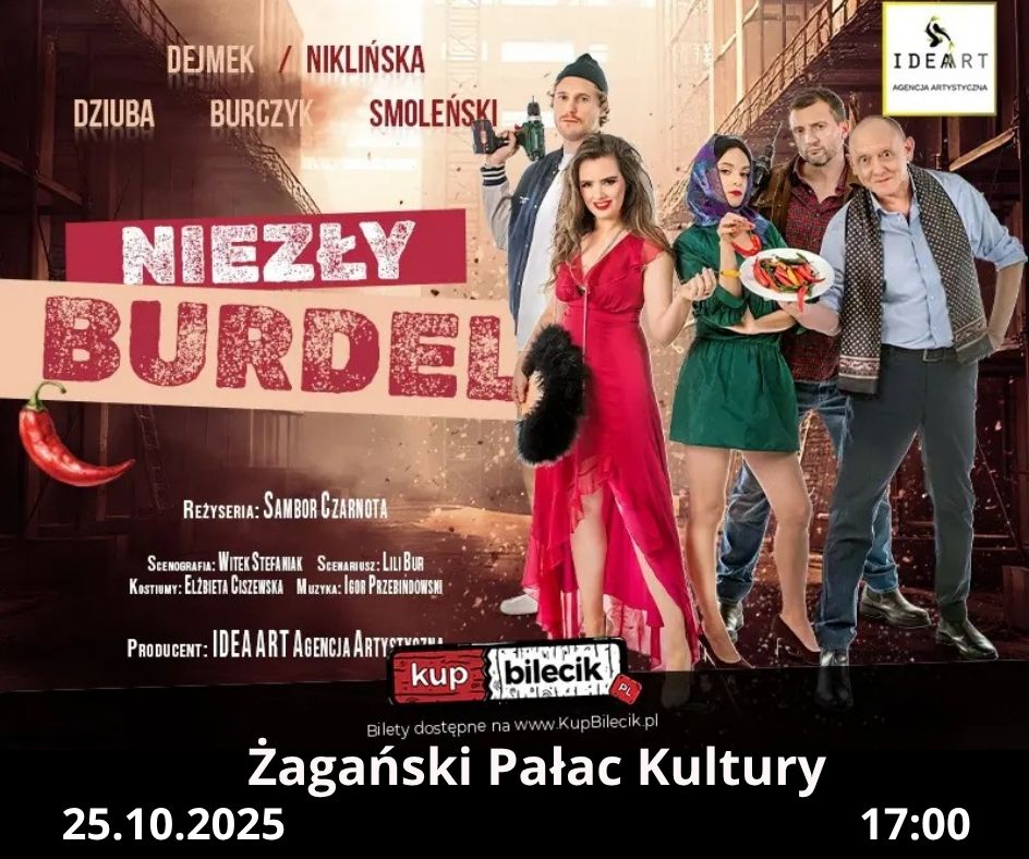 Plakat zapraszający na komedię - "Niezły Burdel".
