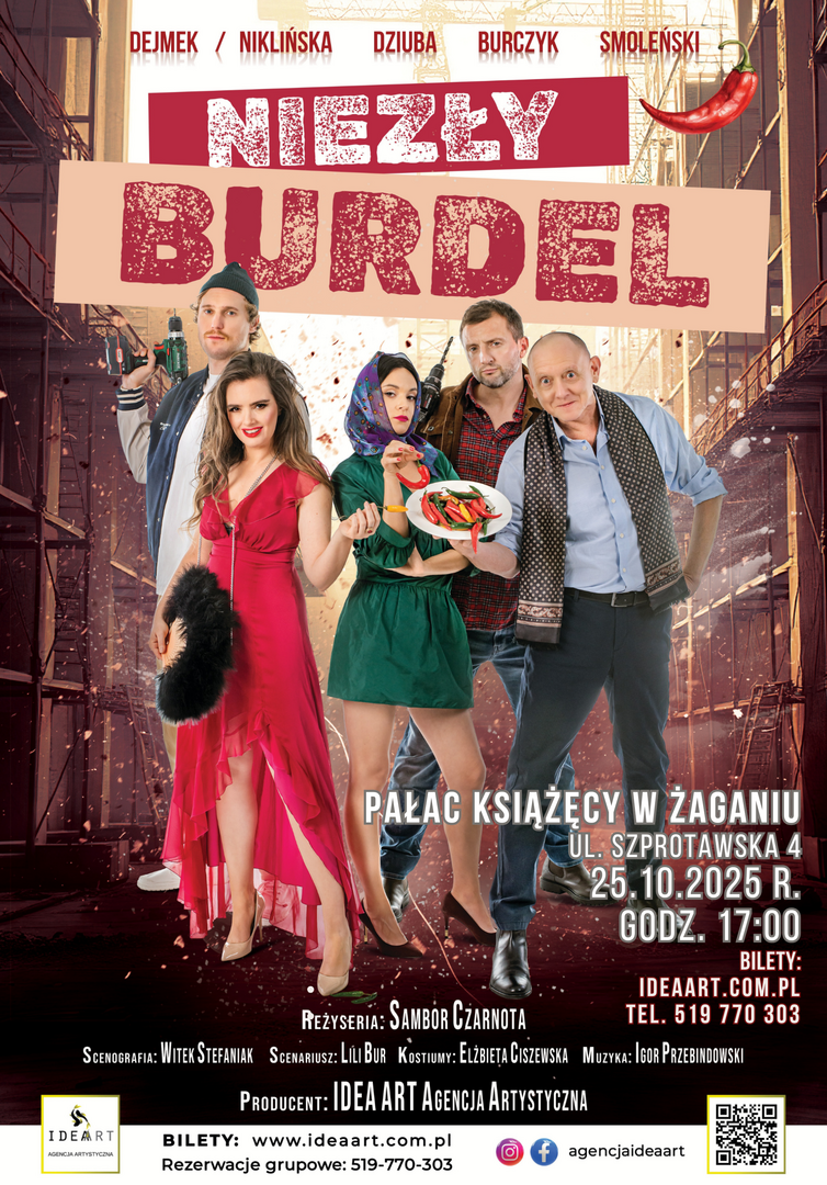 Plakat zapraszający na komedię - "Niezły Burdel".