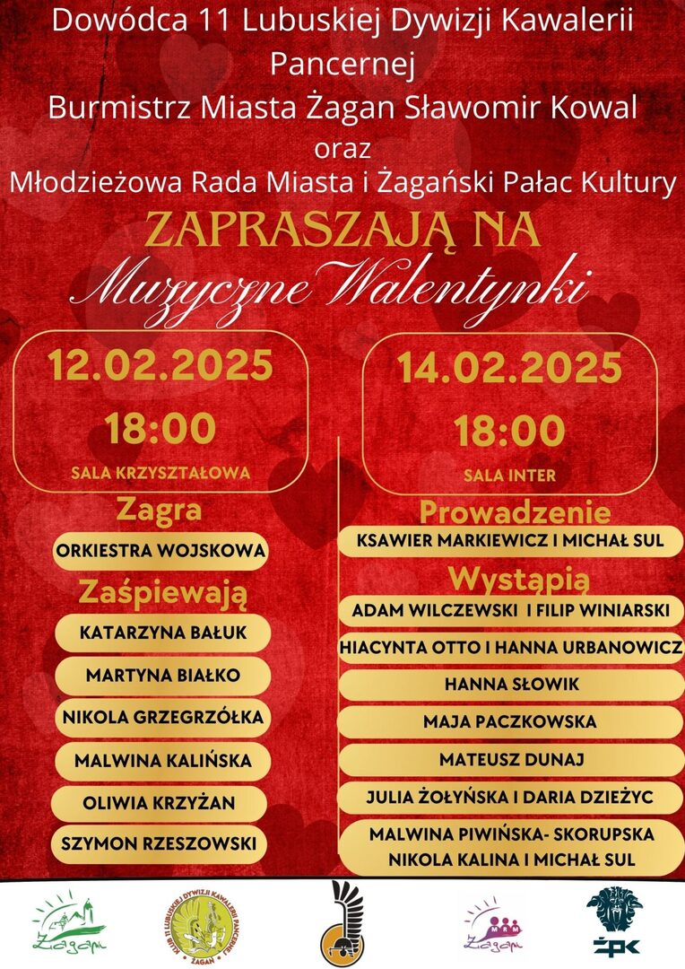 Plakat zapraszający na koncerty z okazji Walentynek.