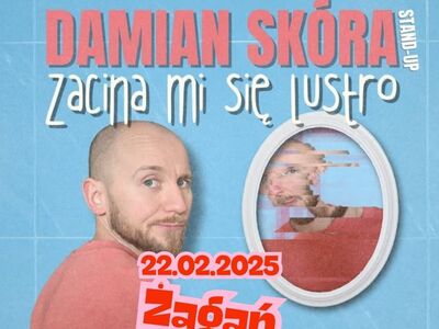 Plakat zapraszający na stand-up Damiana Skóry.