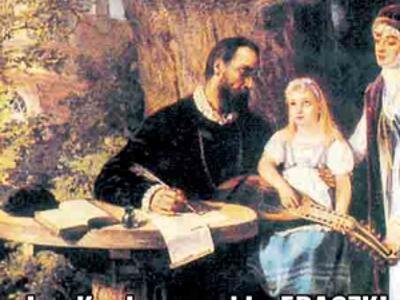 Jan Kochanowski w Czarnolesie. Obraz XIX-wieczny.