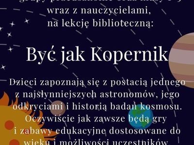 Plakat informujący o lekcji bibliotecznej