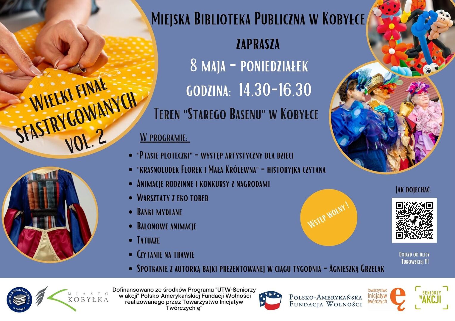 Plakat informujący o tym, że 8 maja o 14:30 na terenie starego basenu odbędzie się finał projektu Sfastrygowani vol.2.