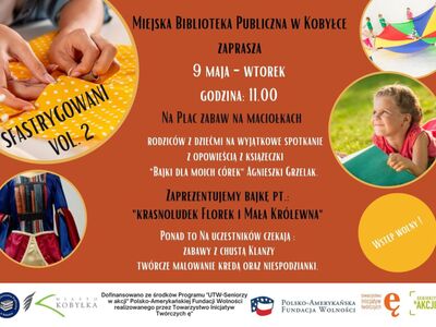 Plakat zapraszający na animacje podwórkowe na placu zabaw na Maciołkach. Spotkanie zaczynamy o 11:00