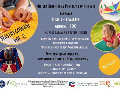 Plakat zapraszający na animacje podwórkowe na placu zabaw na Przyjacielskiej. Spotkanie zaczynamy o 11:00