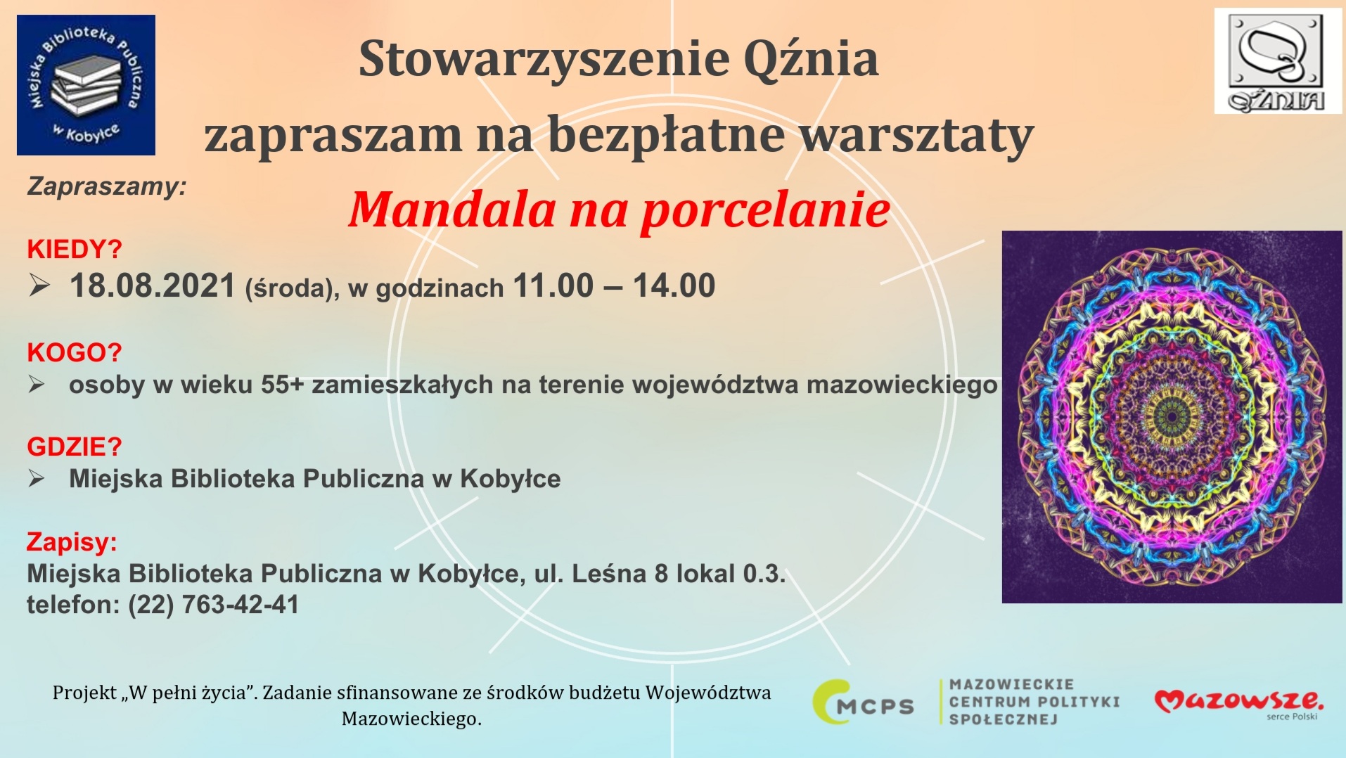 Ogłoszenie o warsztatach malowania mandali na porcelanie
