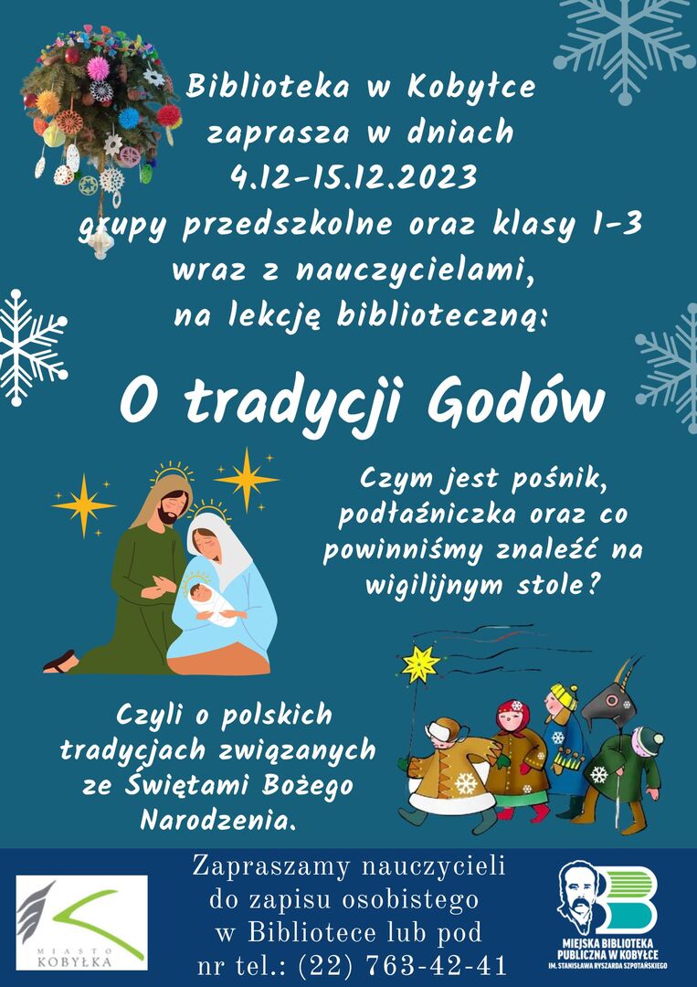 Plakat informujący o lekcji bibliotecznej "O tradycji Godów"