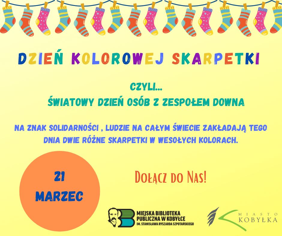 21 marzec. Dzień kolorowej skarpetki czyli Światowy Dzień Osób z Zespołem Downa. Na znak solidarności , ludzie na całym świecie zakładają tego dnia dwie różne skarpetki w wesołych kolorach.  Dołącz do Nas!

  