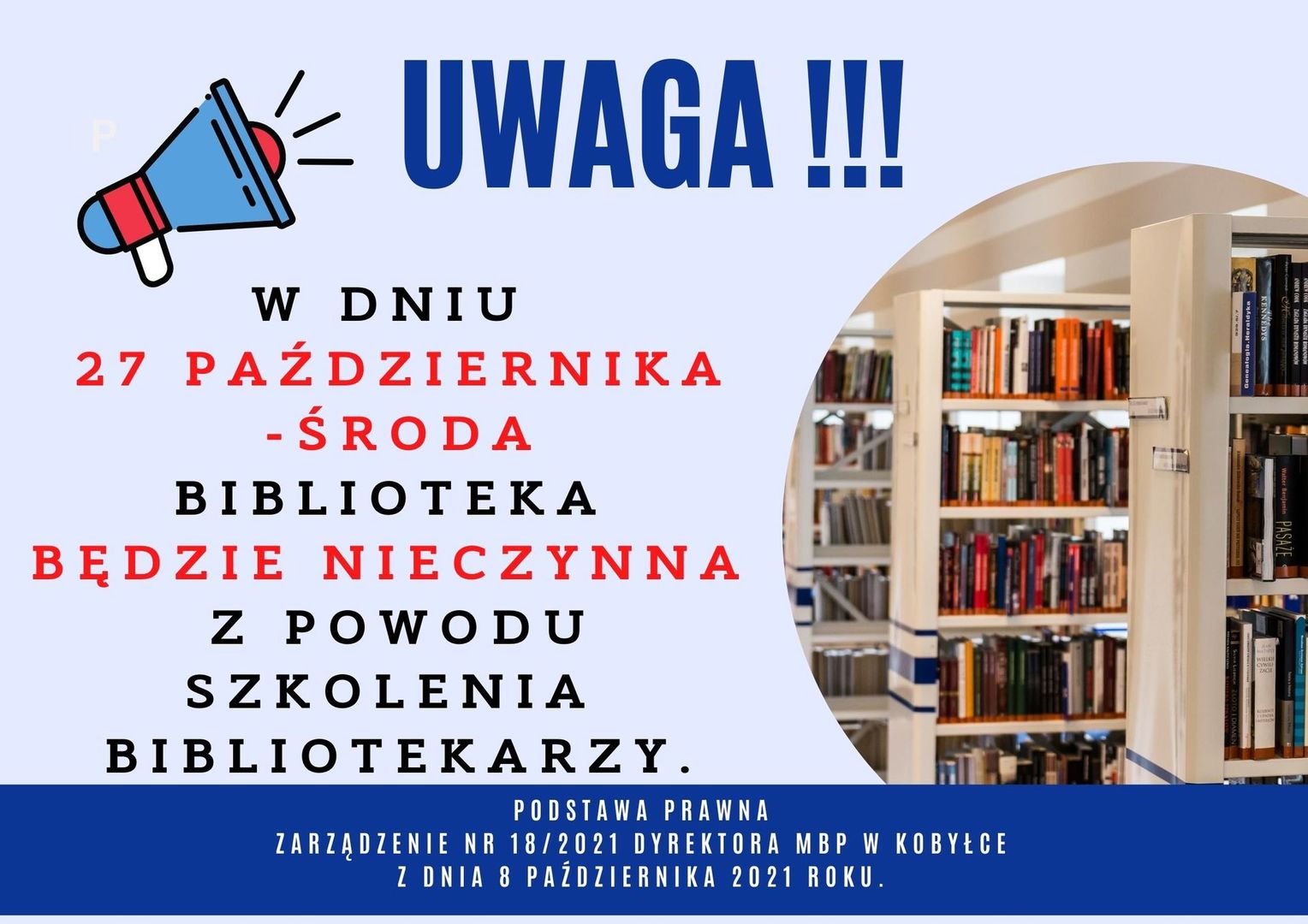 Informacja o zamknięciu biblioteki 