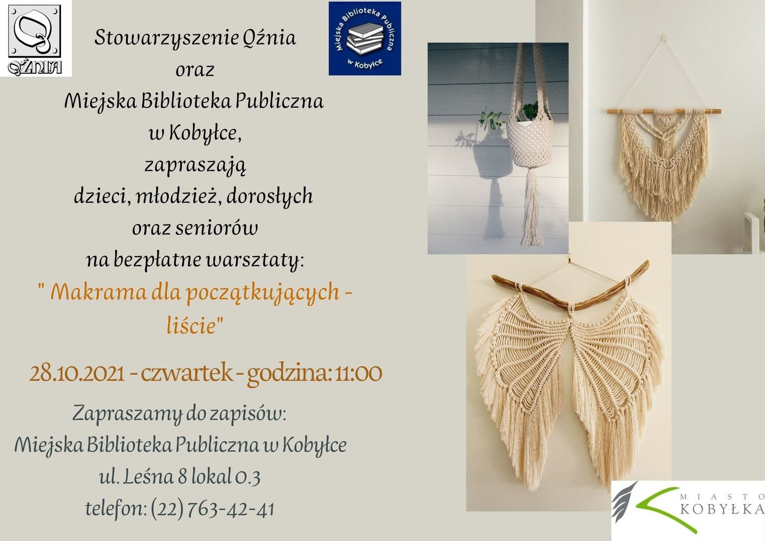 plakat o bezpłatnych warsztatach z makramy