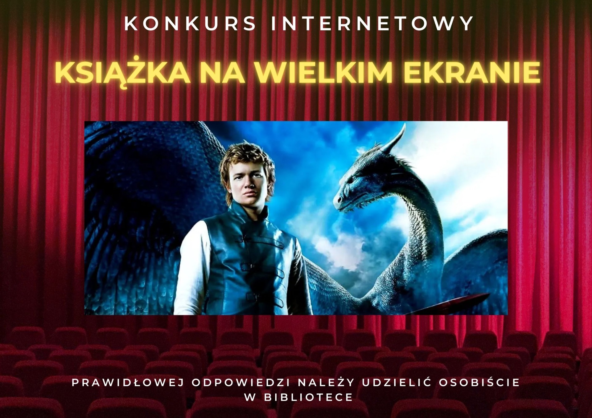 Plakat informujący o konkursie Książka na wielkim ekranie