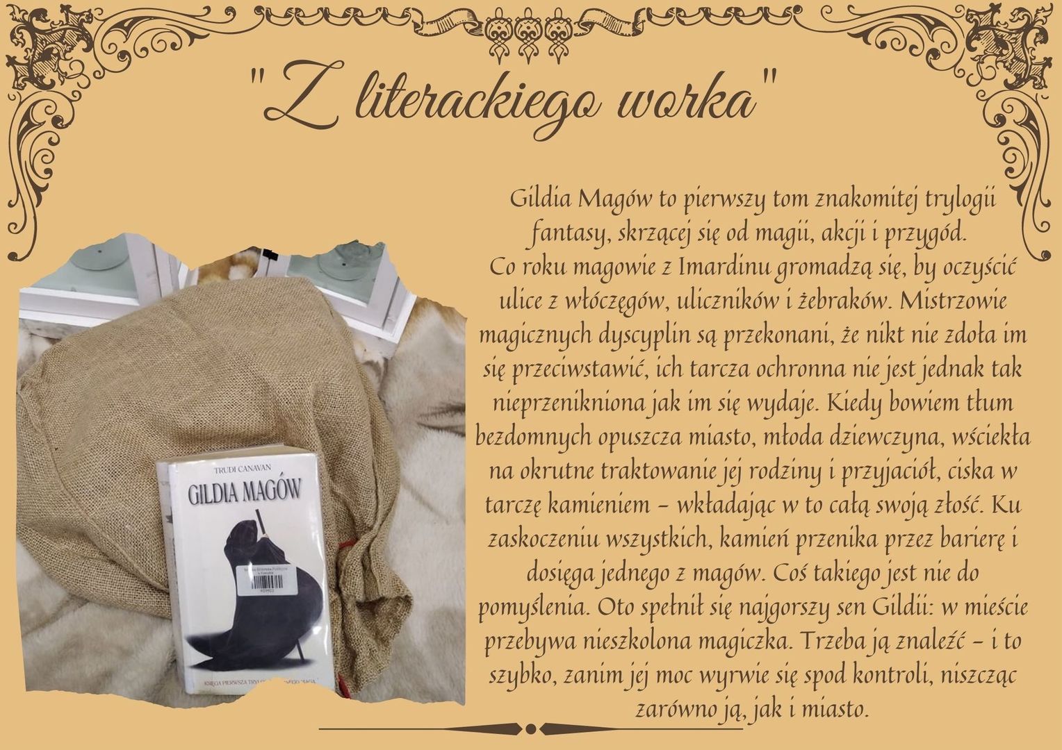 Plakat opisujący polecaną książkę Gildia magów