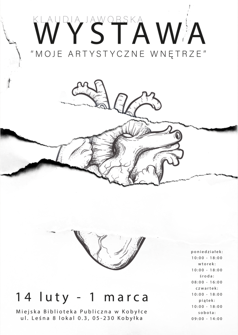 plakat informujący o wystawie rysunek serca