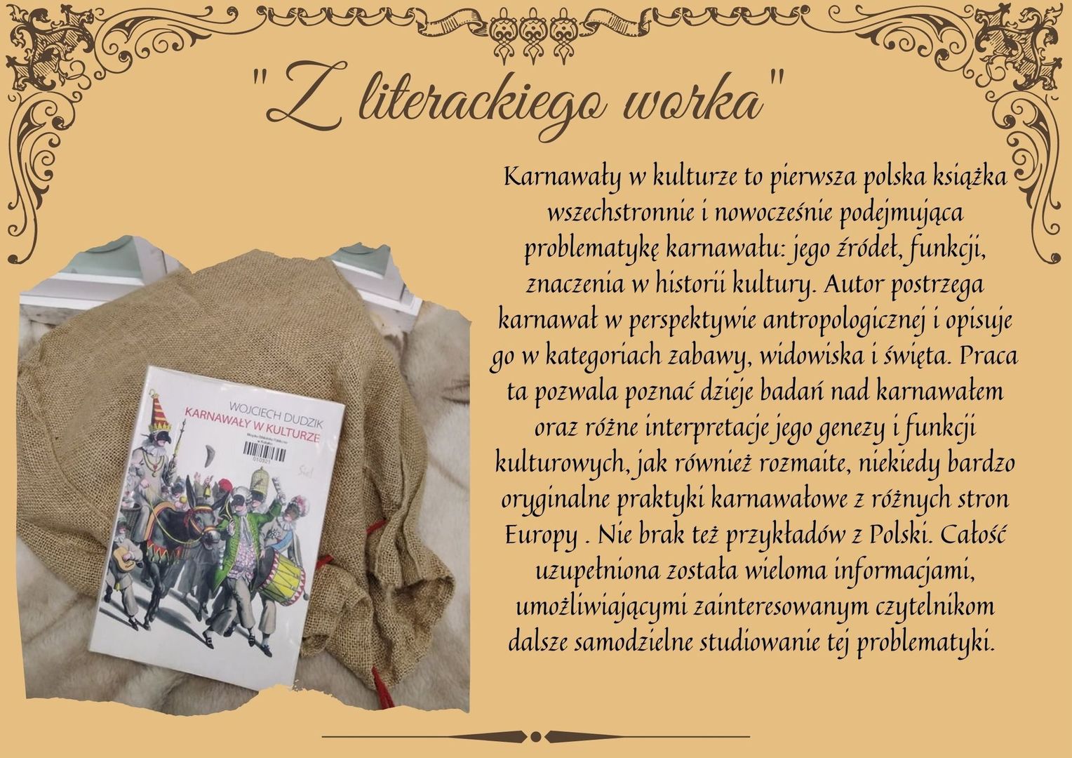 Plakat ze zdjęciem książki Karnawały w kulturze i jej opis.