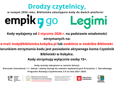 Informacja o kodach do platform Legimi oraz Empik Go