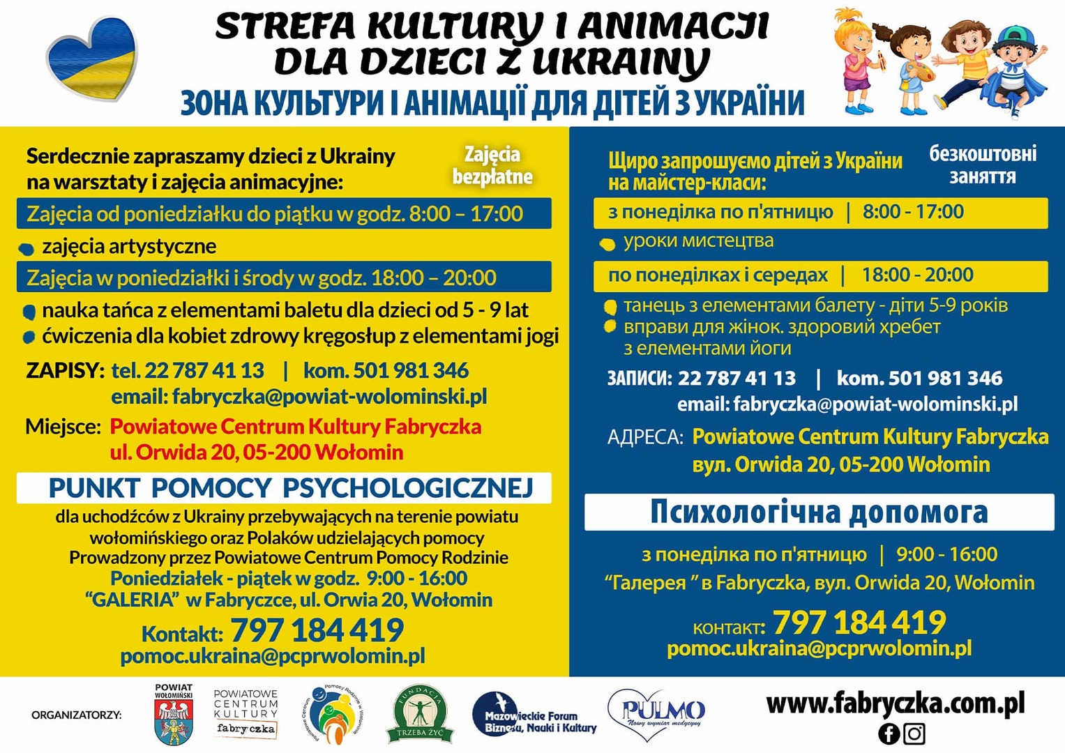 plakat z informacjami o zajęciach