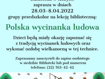 plakat informujący o lekcjach bibliotecznych