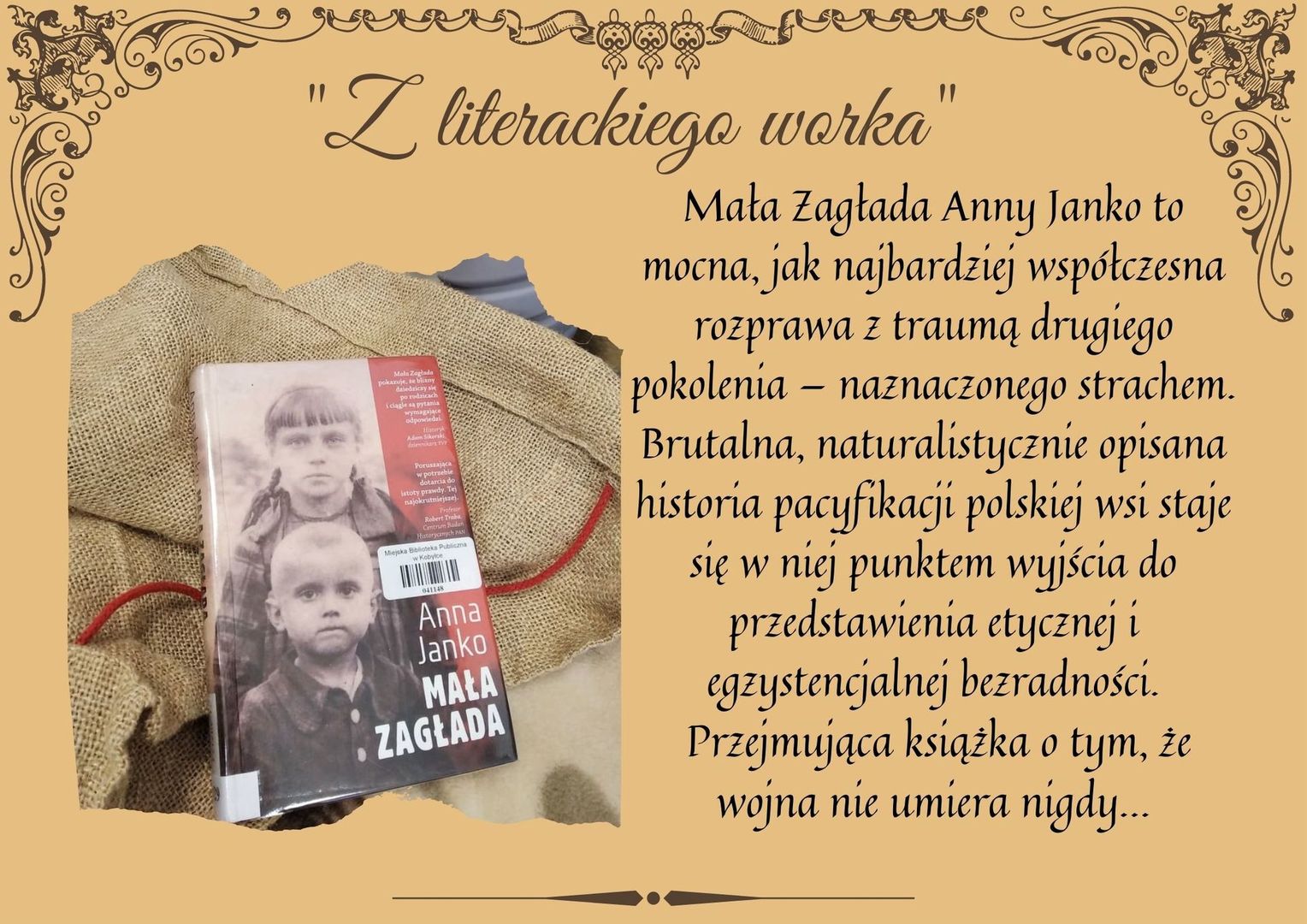 Plakat promujący cykl o literackich gatunkach "Z literackiego worka".