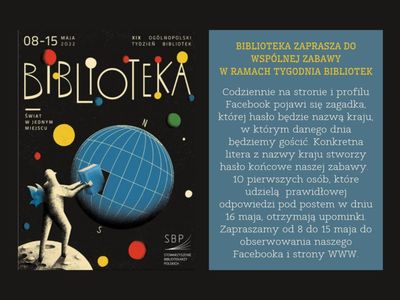 plakat informujący o zabawie w Ramach Tygodnia Bibliotek