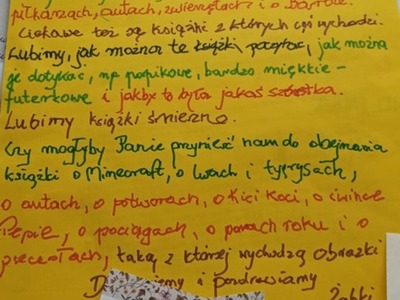 fragment listu od grupy przedszkolnej ŻABKI z prośbą o przyjechanie z ulubionymi przez dzieci książkami do przedszkola