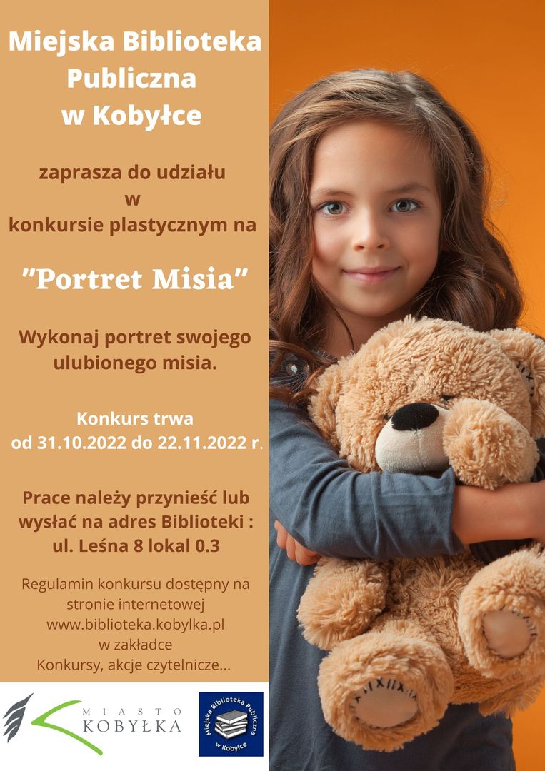 Plakat informujący o konkursie plastycznym na portret misia