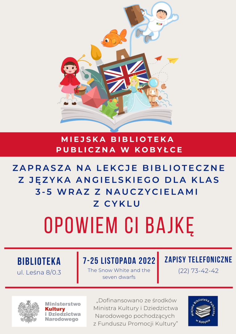 Plakat z listopadowymi zajęciami w ramach projektu Opowiem ci bajkę.
