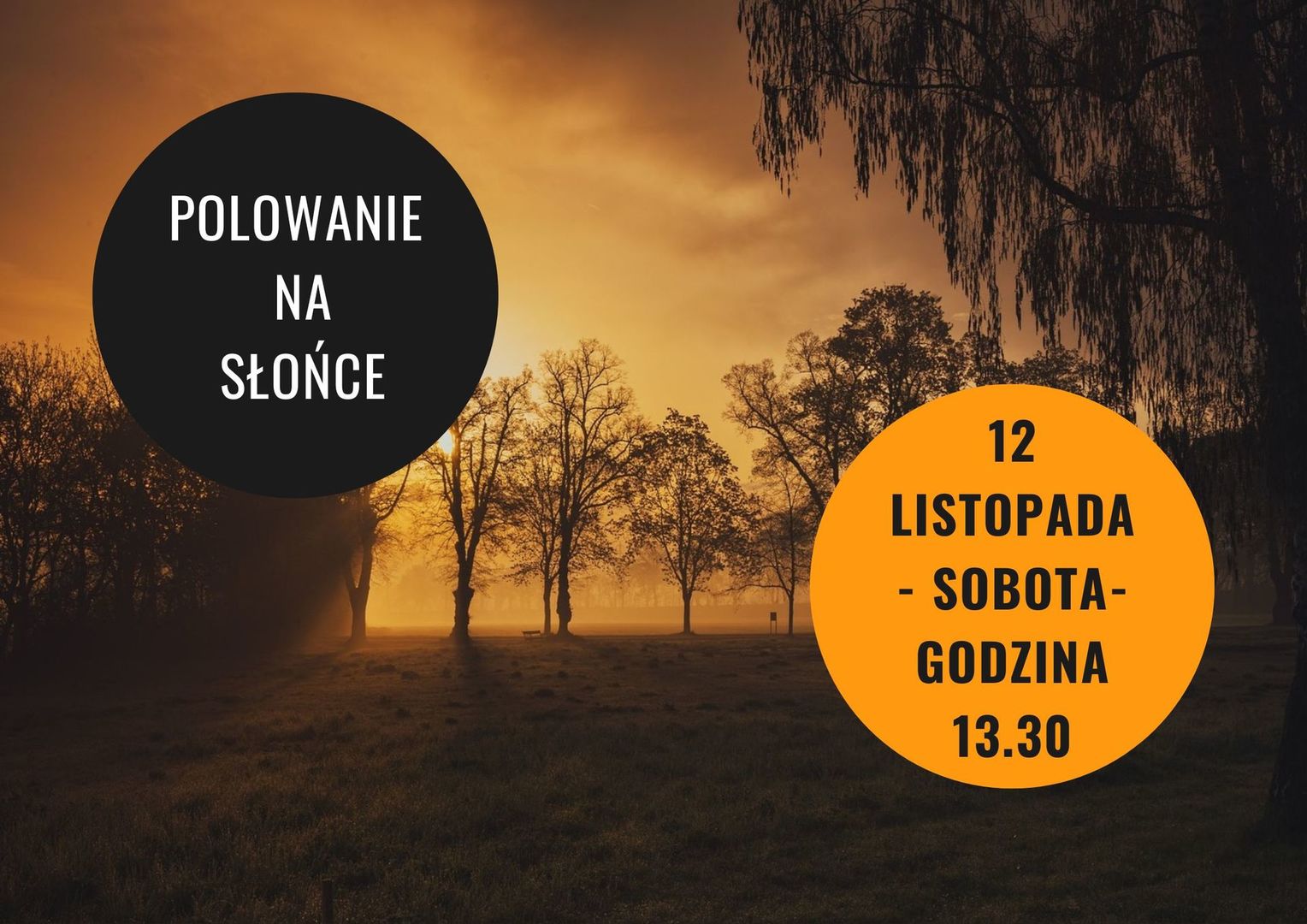 Grafika promująca wydarzenie "Polowanie na Słońce" wraz z datą wydarzenia.