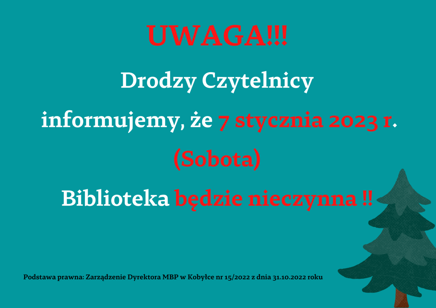 informacja o zamkniętej bibliotece 7 stycznia 2023 roku