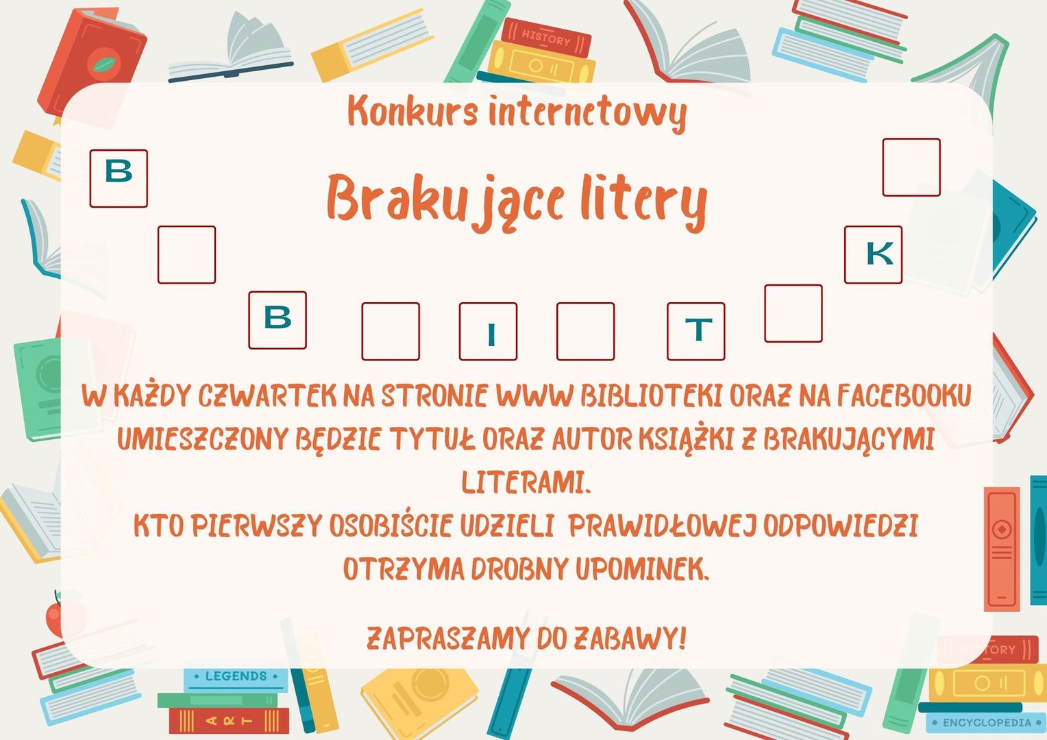 Plakat konkursu internetowego Brakujące litery