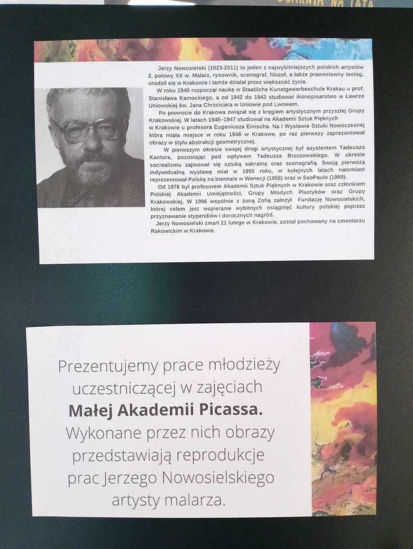 Zdjęcie przedstawia biogram i zdjęcie Jerzego Nowosielskiego.