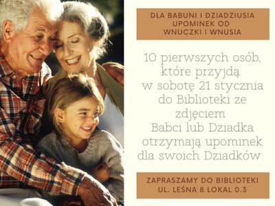 Grafika promująca akcję trwającą w Bibliotece z okazji Dni Babci i Dziadka