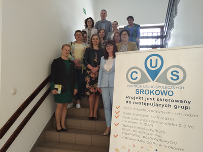 Delegacja z Węgorzewa z wizytą w Centrum Usług Społecznych w Srokowie (22 maja 2023 r.)