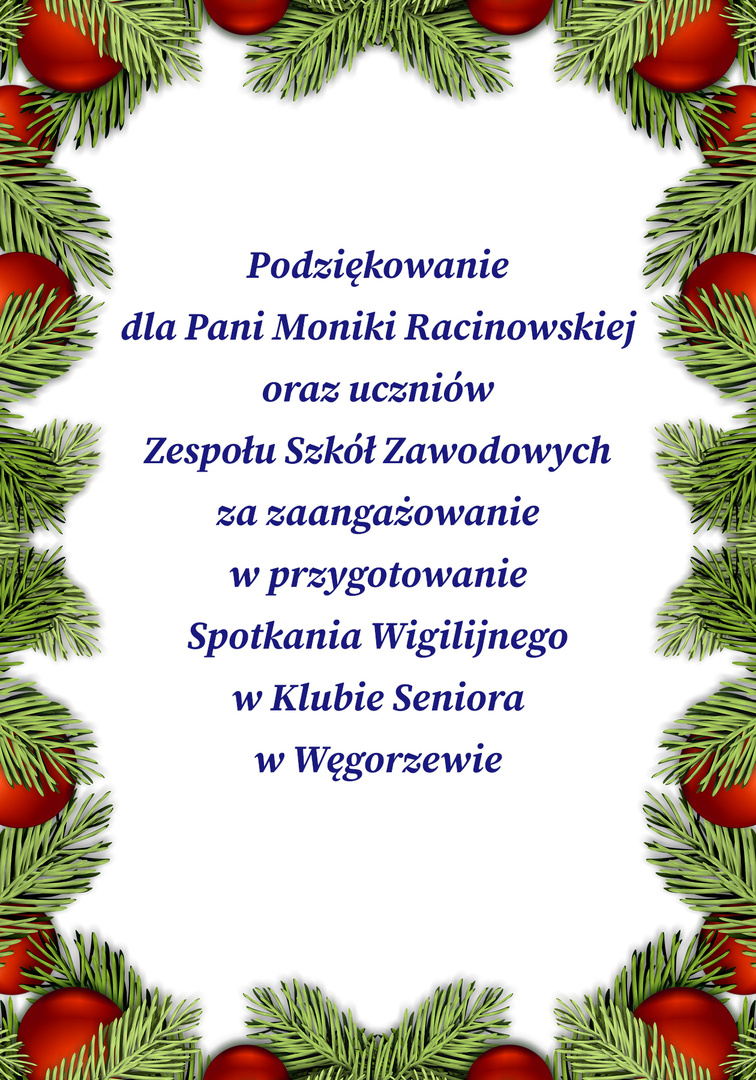 Podziękowanie dla Zespołu Szkół Zawodowych