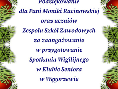 Podziękowanie dla Zespołu Szkół Zawodowych