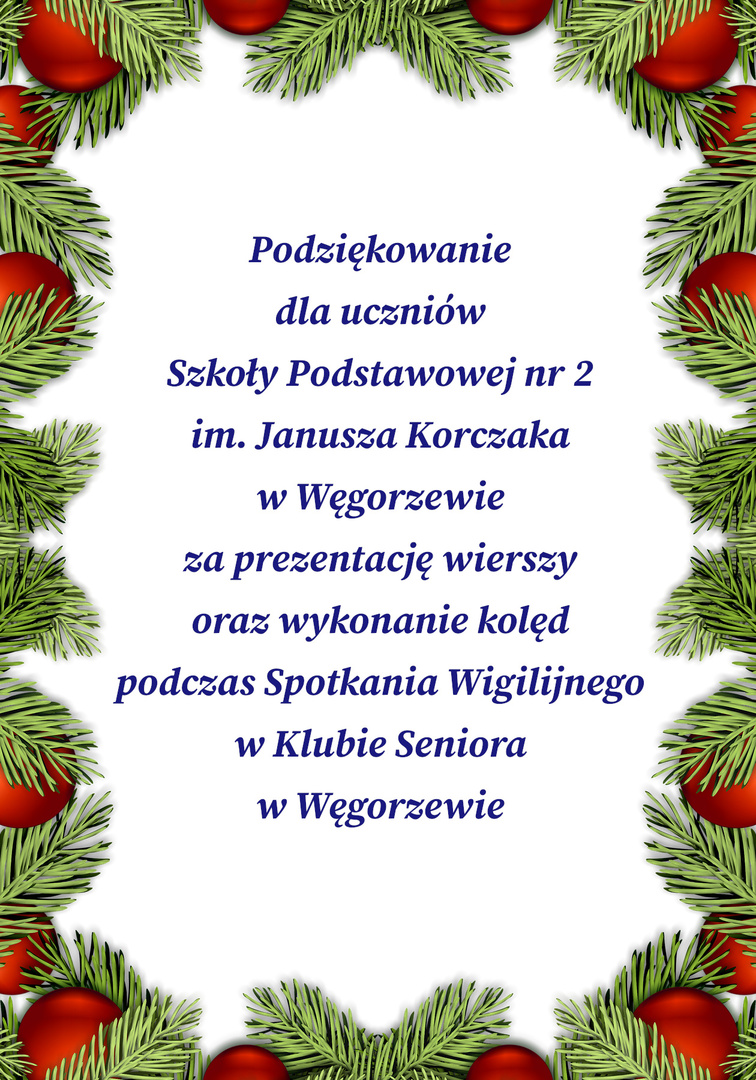 Podziękowanie dla Szkoły Podstawowej nr 2 w Węgorzewie