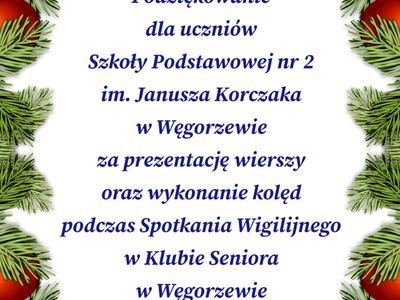 Podziękowanie dla Szkoły Podstawowej nr 2 w Węgorzewie
