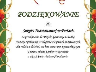 Podziękowania dla Szkoły Podstawowej w Perłach