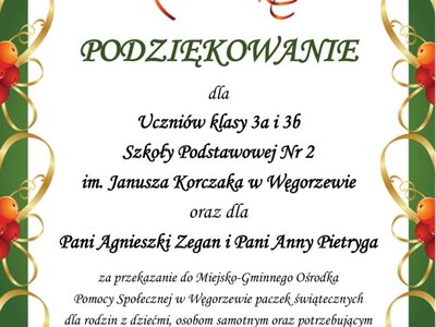 Podziękowania dla Szkoły Podstawowej Nr 2 w Węgorzewie