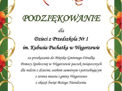 Podziękowania dla Przedszkola Nr 1