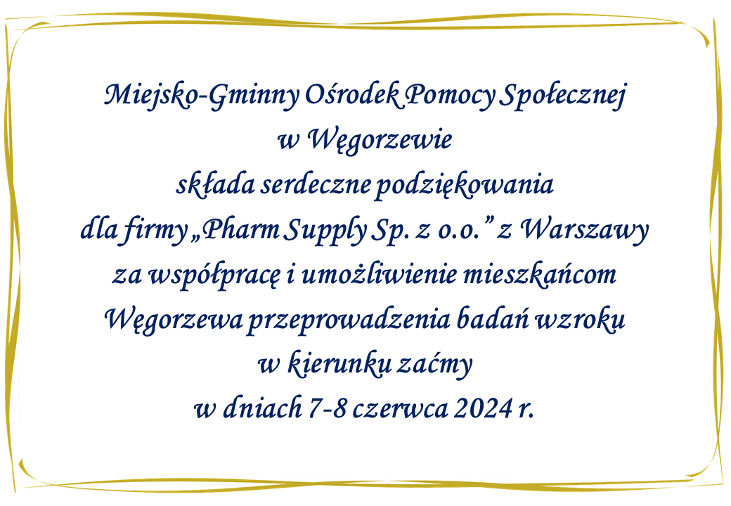 Podziękowanie dla firmy „Pharm Supply Sp. z o.o.”
