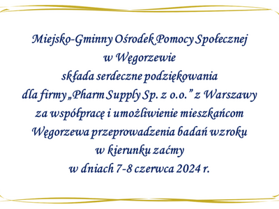 Podziękowanie dla firmy „Pharm Supply Sp. z o.o.”