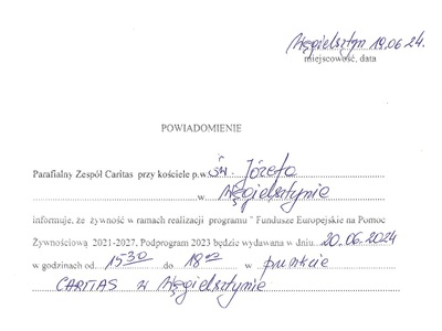 Powiadomienie o wydawanej żywności