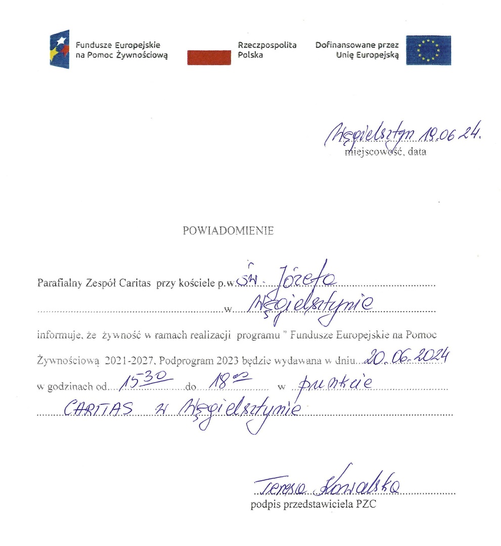 Powiadomienie o wydawanej żywności