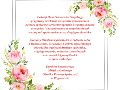 Życzenia z okazji Dnia Pracownika Socjalnego